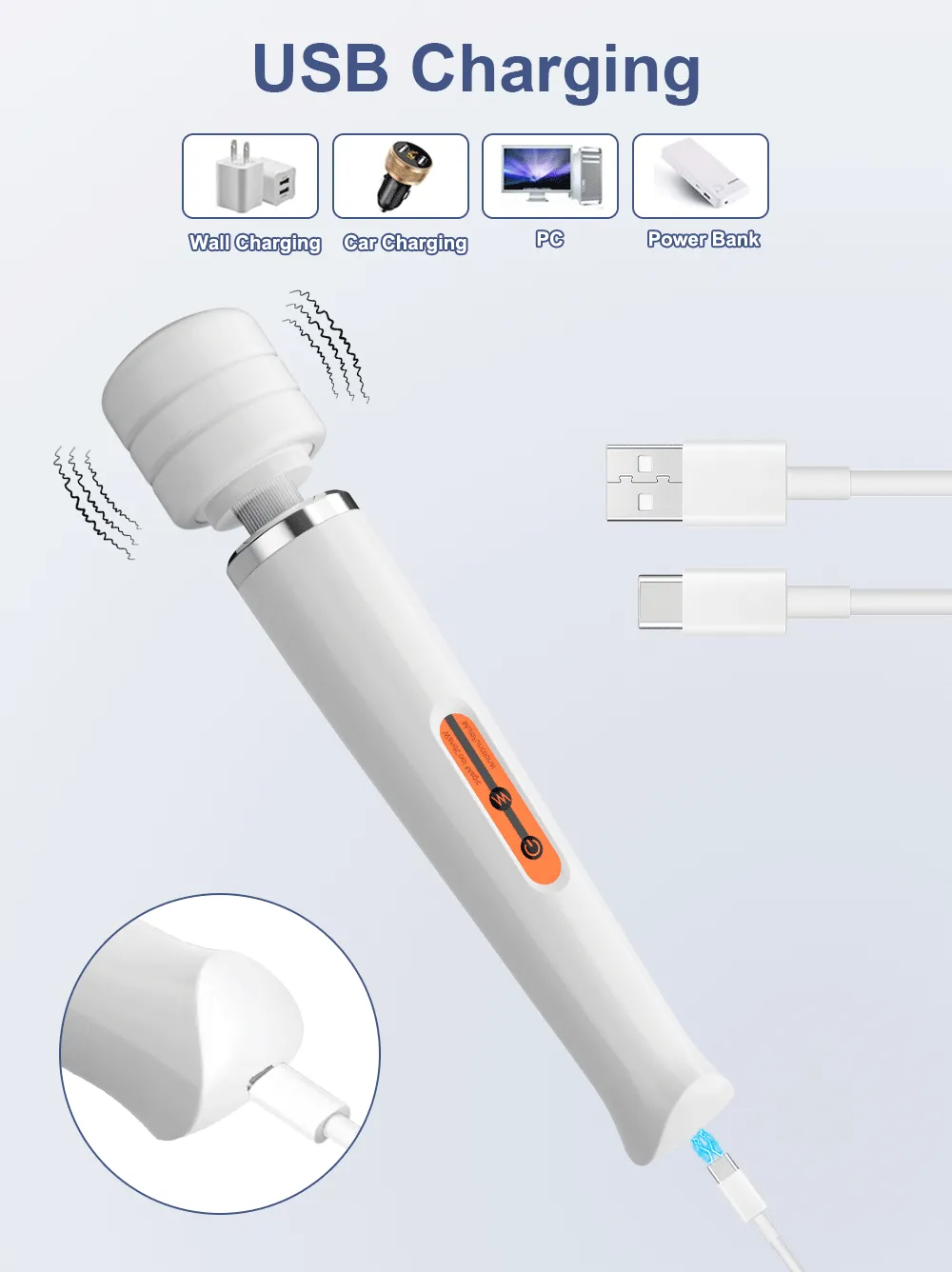 10 Frequencies Type-C Charging Large-Area AV Wand Vibrator