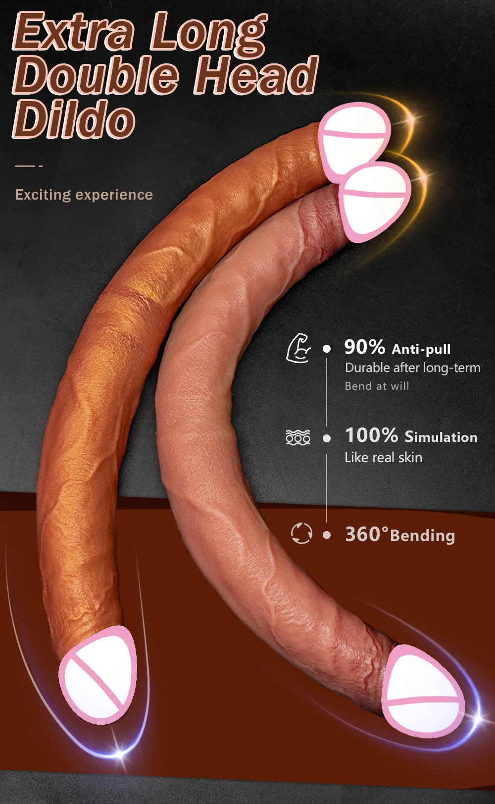 Extra-Long Bendable Dual-Head Lesbian Realistic Dildo