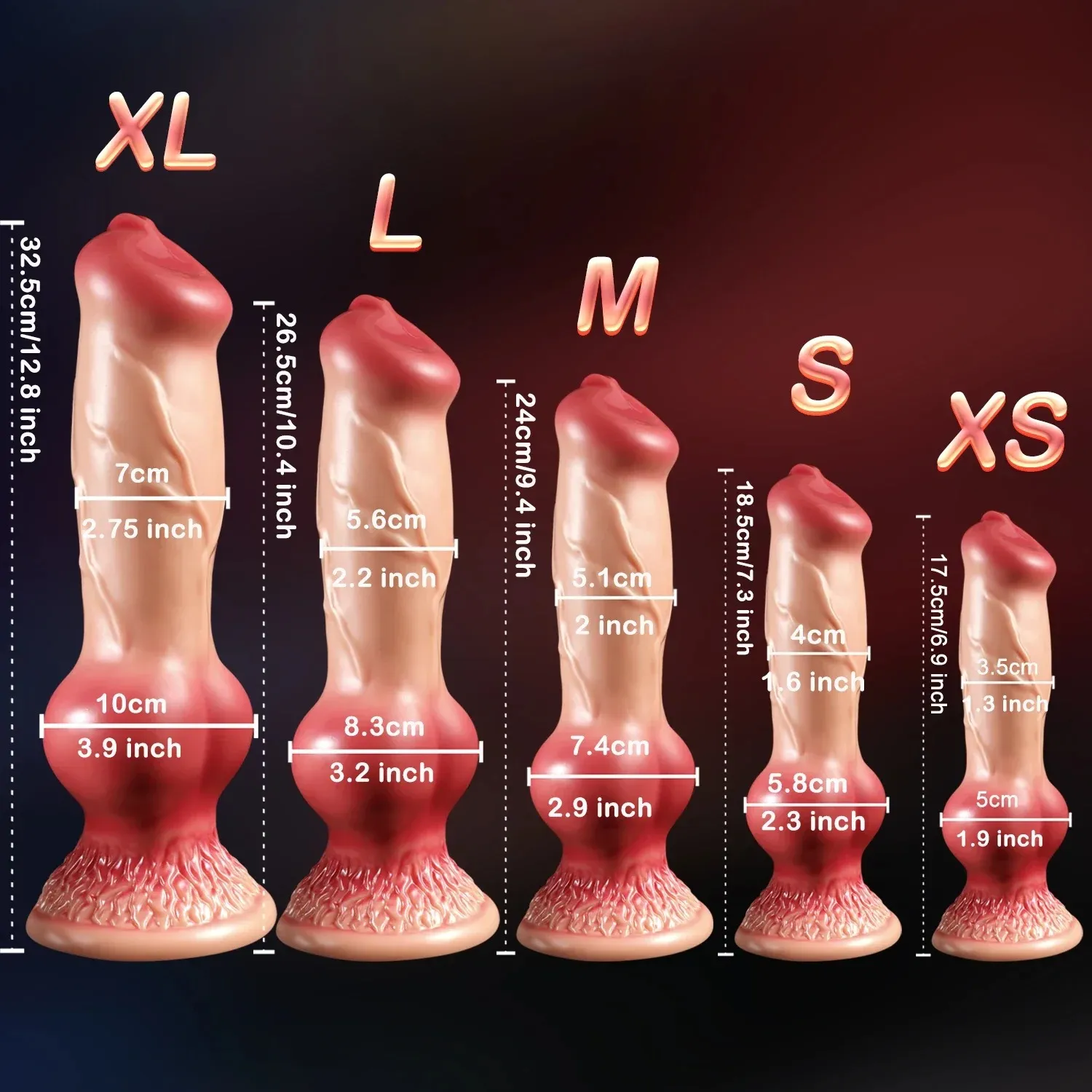 Flesh And Red Colored Silicone Dog Dildo 3 Sizes Available