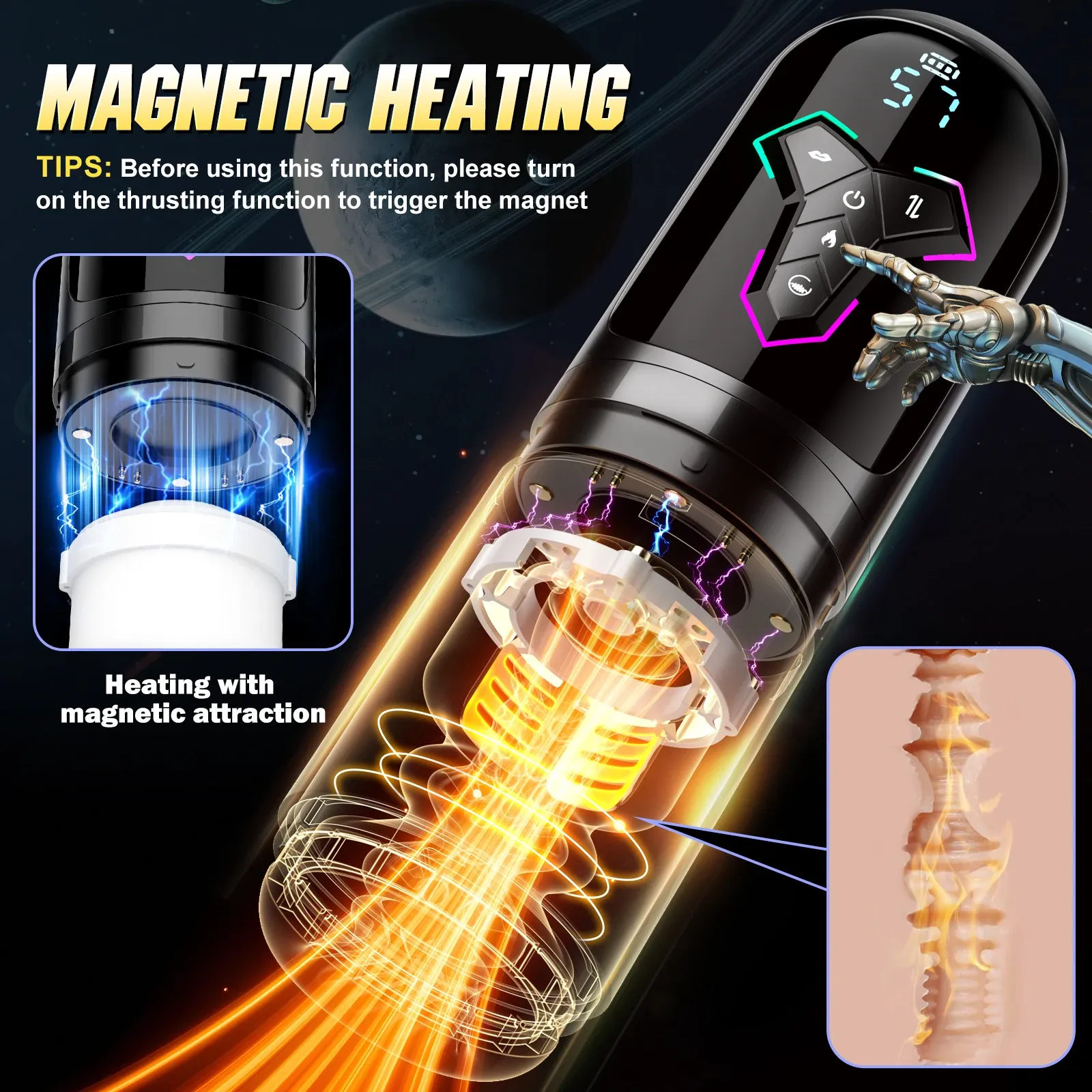 3-Engine Smart Heating APP Masturbator Neon Ambient Light