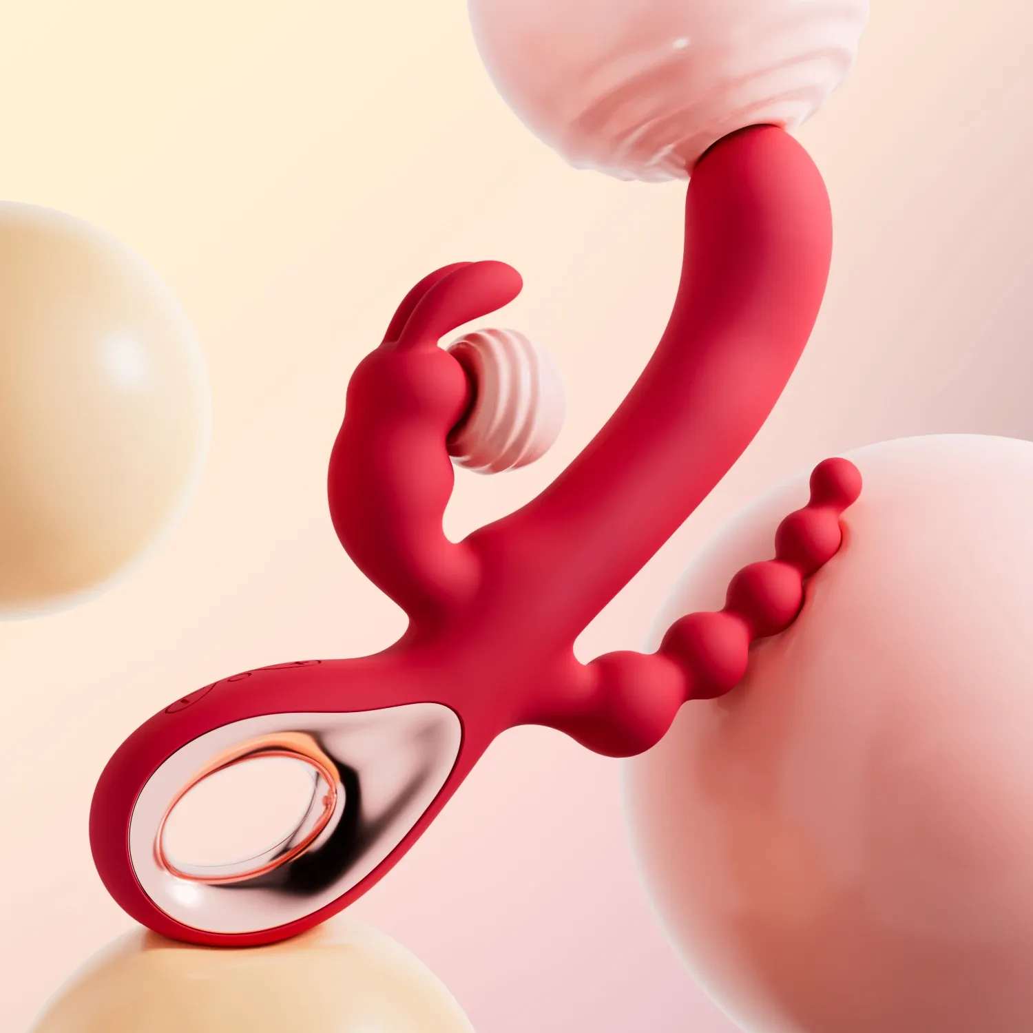 Finger Grip 10 Frequencies Rabbit Ear Beaded 3-Head Vibrator