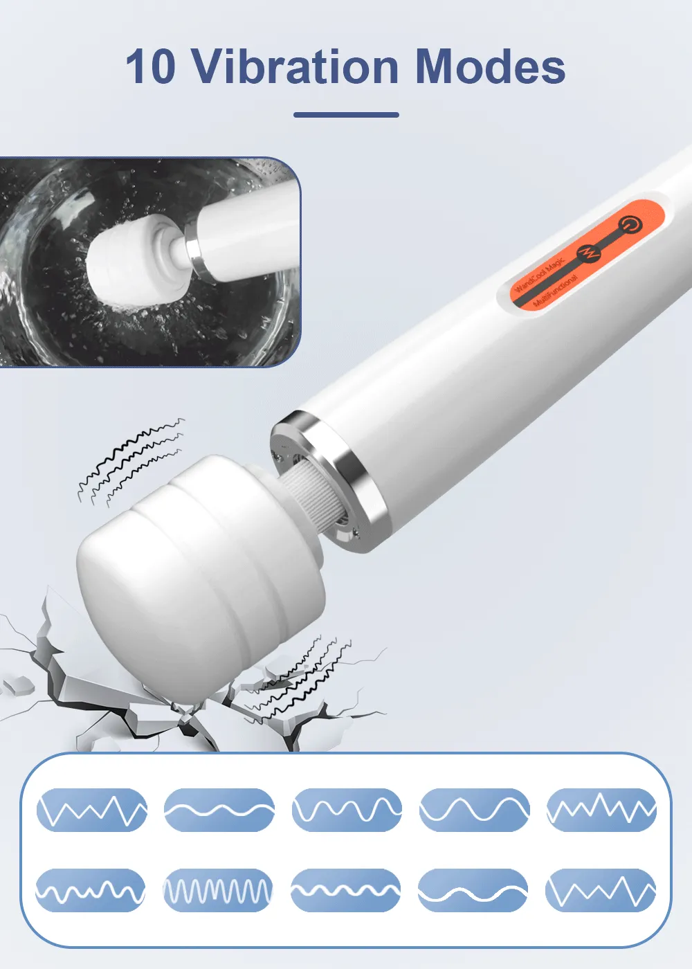 10 Frequencies Type-C Charging Large-Area AV Wand Vibrator