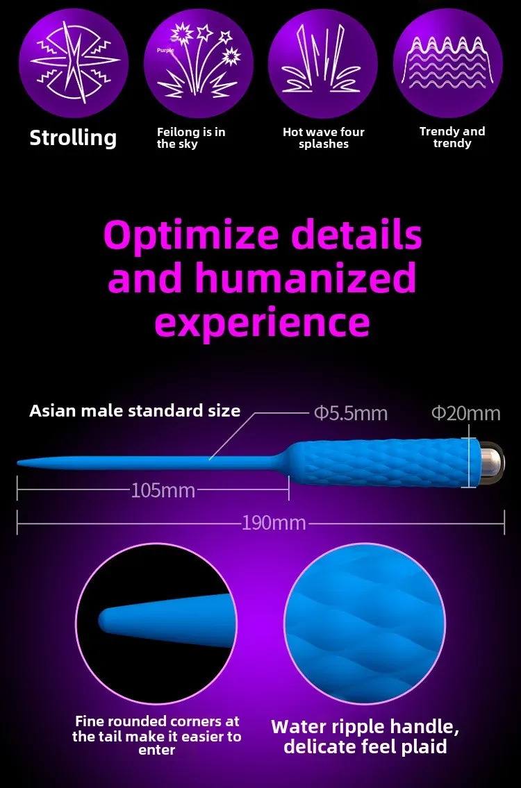 7 Frequencies, 3 Intensity Levels Silicone Urethral Sound