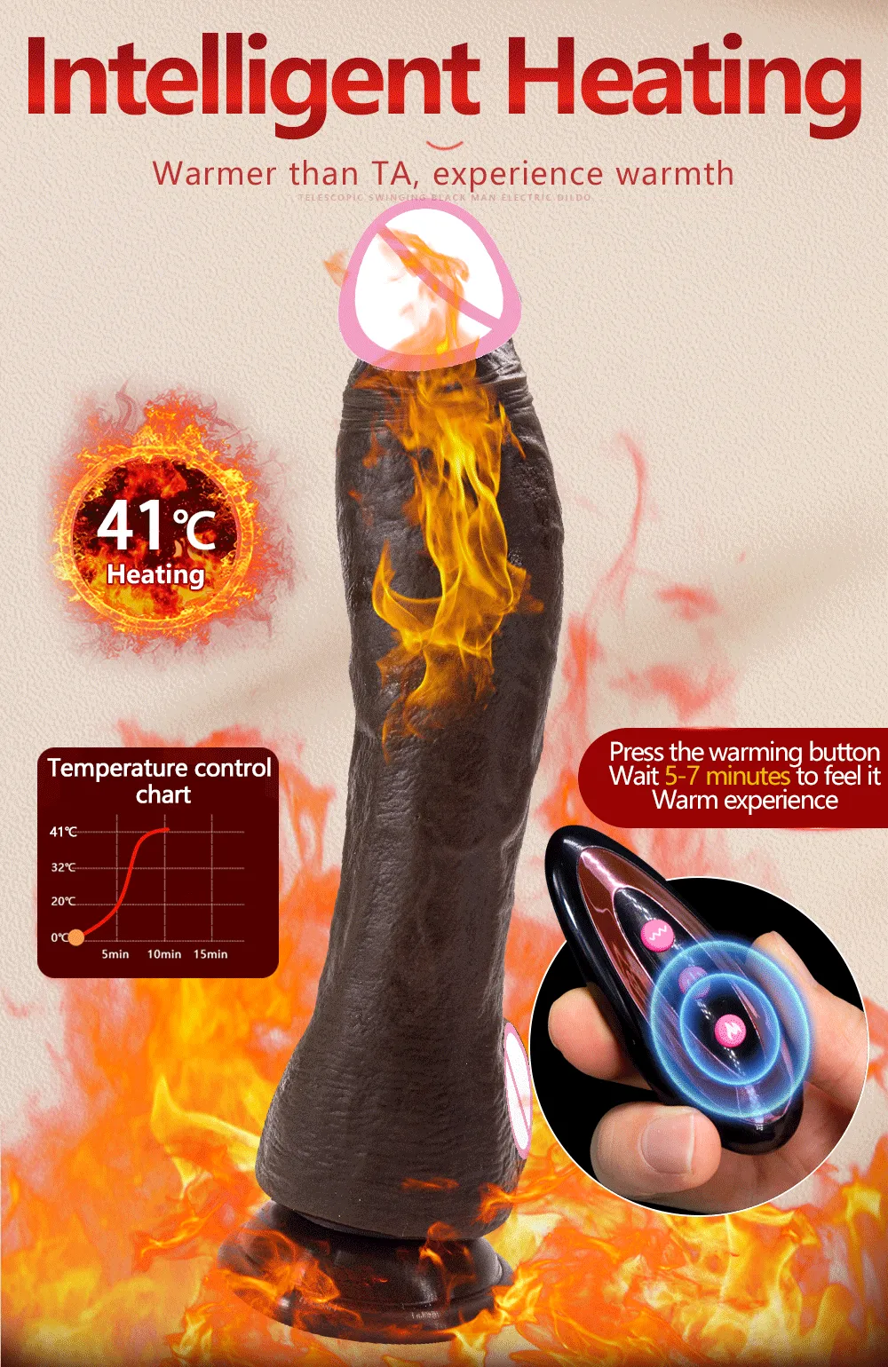 Extra-Long Heated 9 Frequencies Thrusting Realistic Dildo