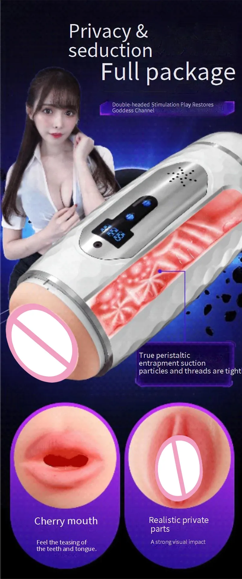 Realistic Vagina Heating Male Masturbator Dual Timing System