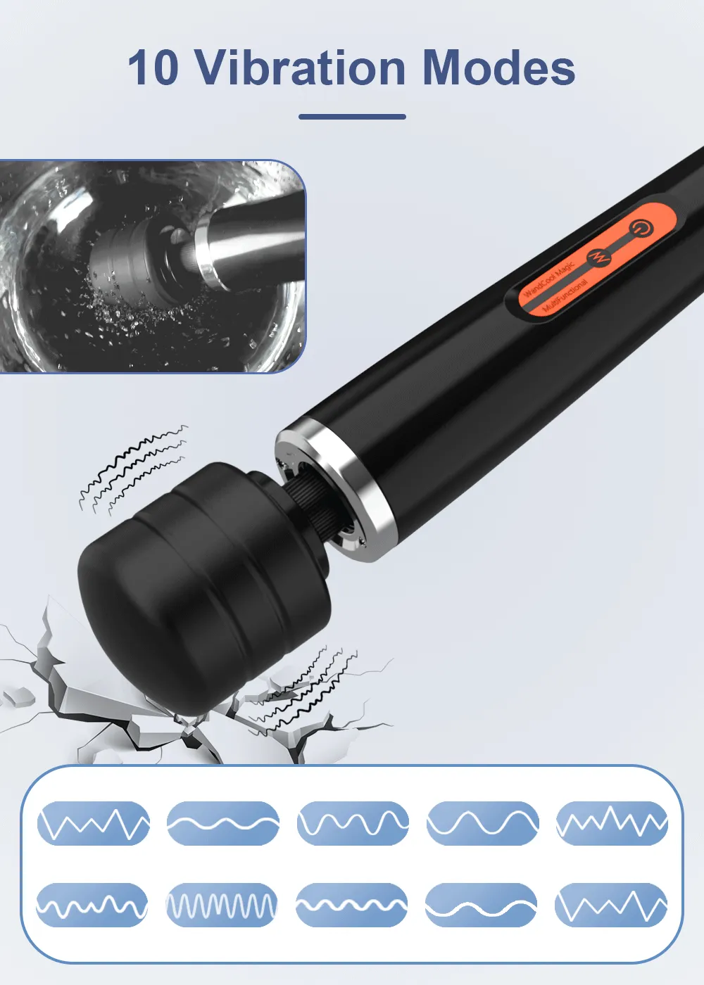 10 Frequencies Type-C Charging Large-Area AV Wand Vibrator