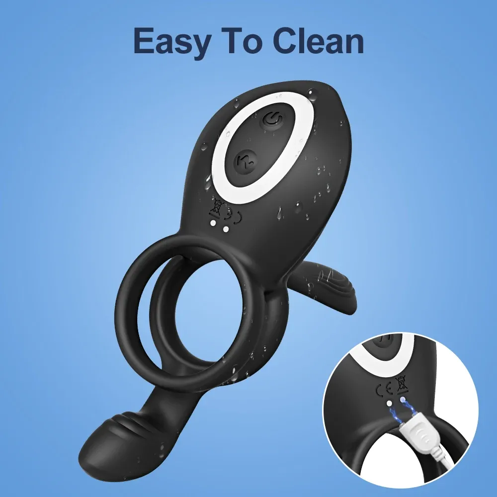 Couple 3-In-1 Vibrating Cock Ring With Clitoris Stimulator