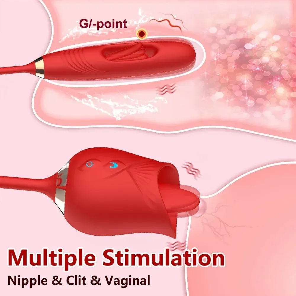 Rose Shaped Licking Heating Dual G-Spot & Clitoral Vibrator