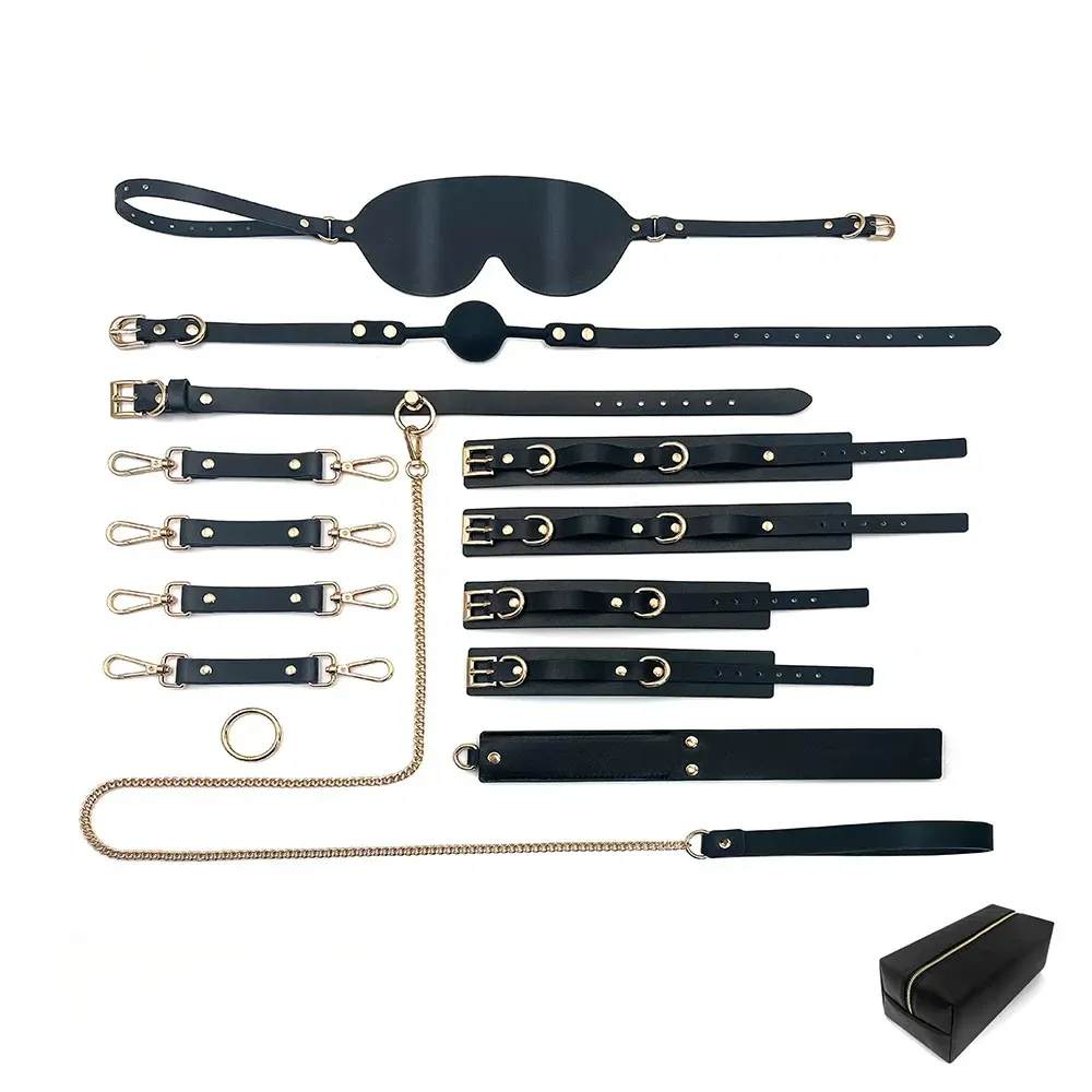 ชุดเซท BDSM ชุดSM 9 ชิ้น สำหรับการผูกมัดและการฝึกสอน วัสดุPU นายทาส การยอมจำนน