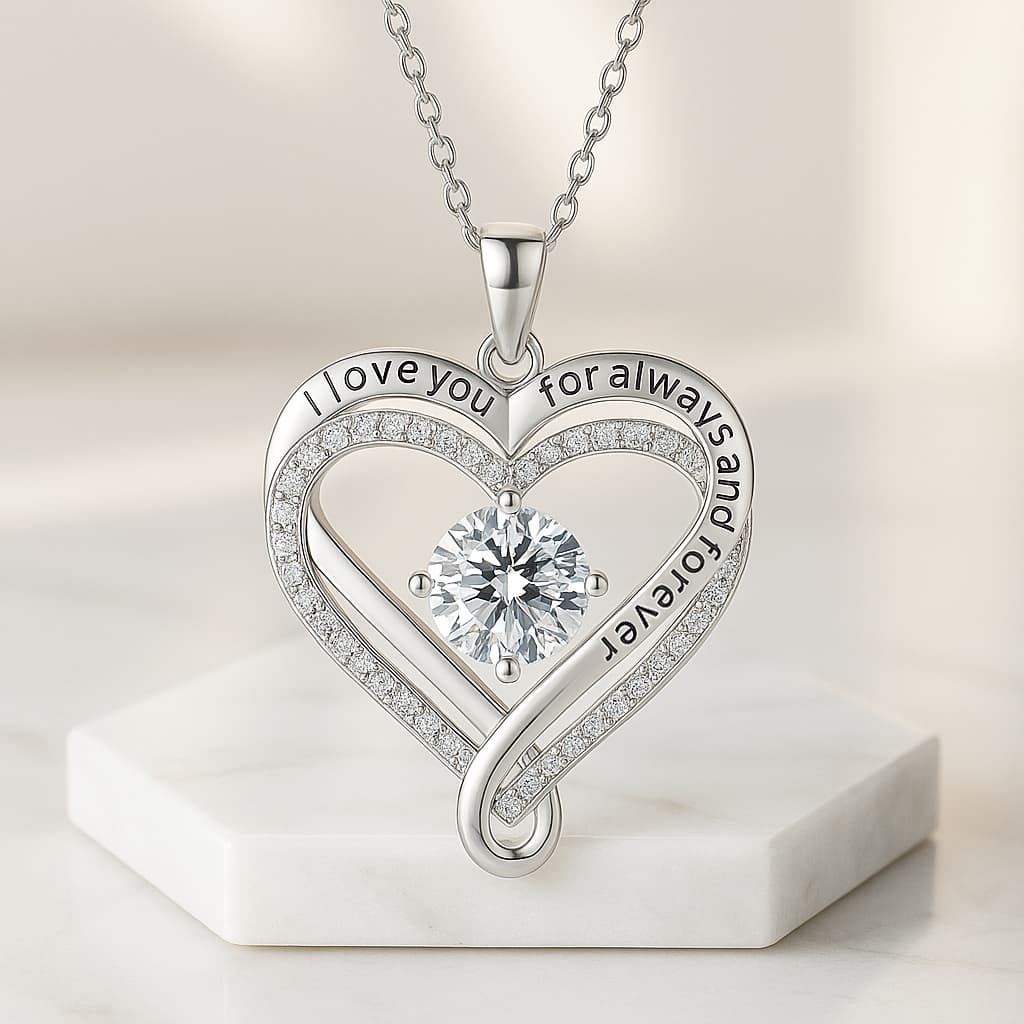 Engraved Heart Necklace for Wife with LED Box