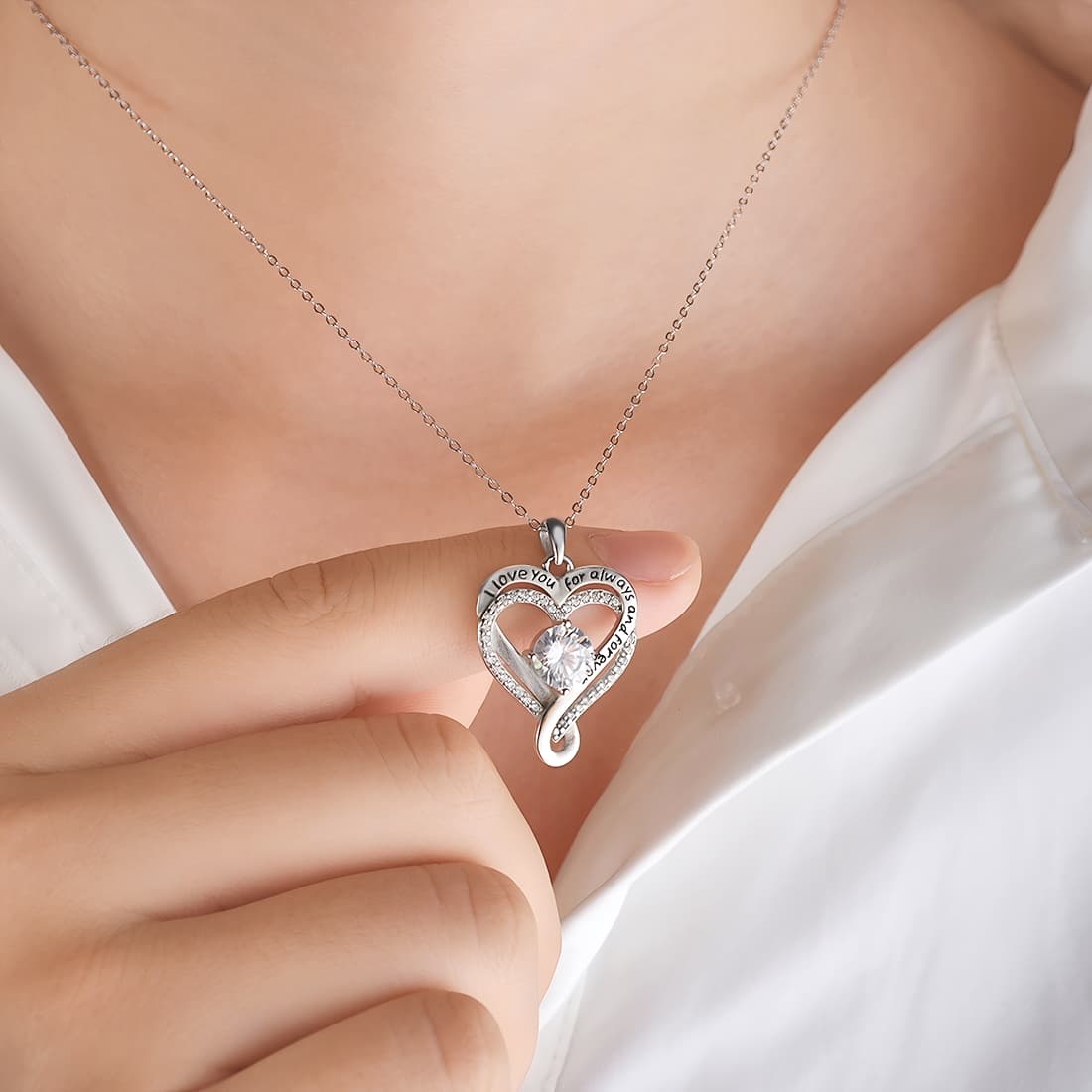 Engraved Heart Necklace for Wife with LED Box