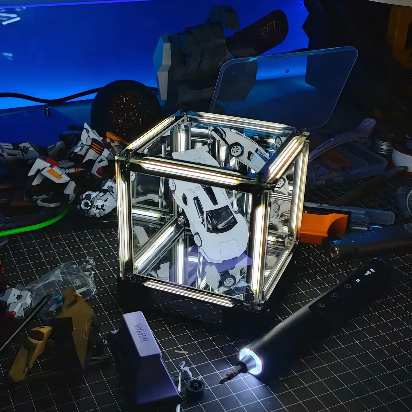 Hypercube Magnetic Levitation Lamp with floating LED light and modern design for unique home decor.