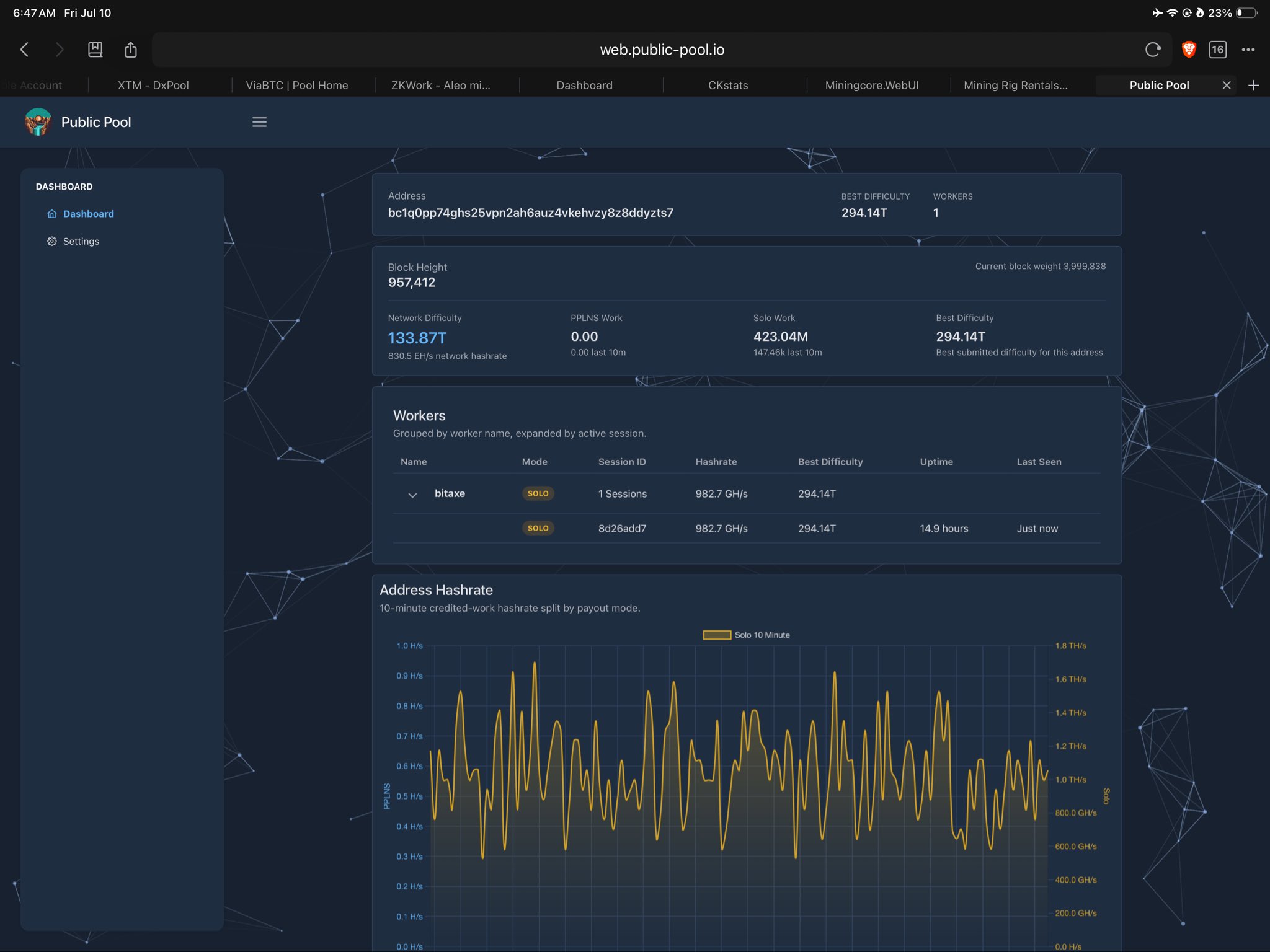 Image showing Public Pool interface or Bitaxe stats