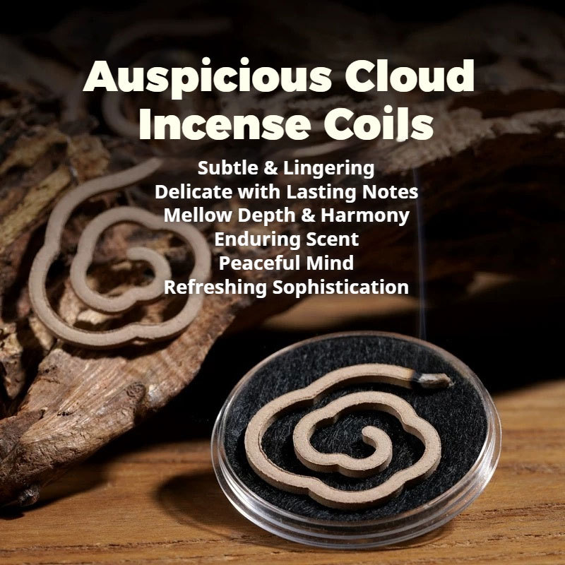 Ancient Chinese Formula No-Glue Auspicious Cloud Incense Coils +Burn Pads, 1.5H Burn/coil Self-Contained Prayer Incense
