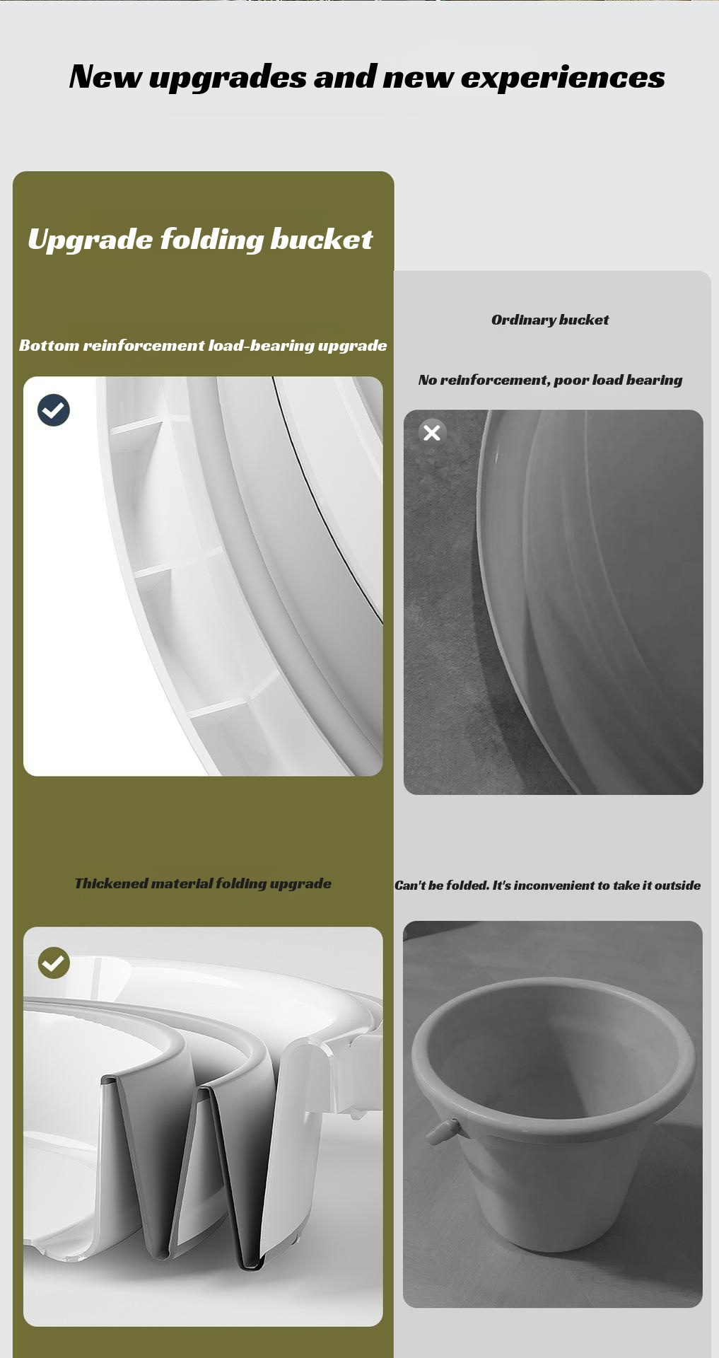 Foldable plastic bucket for camping and outdoor use