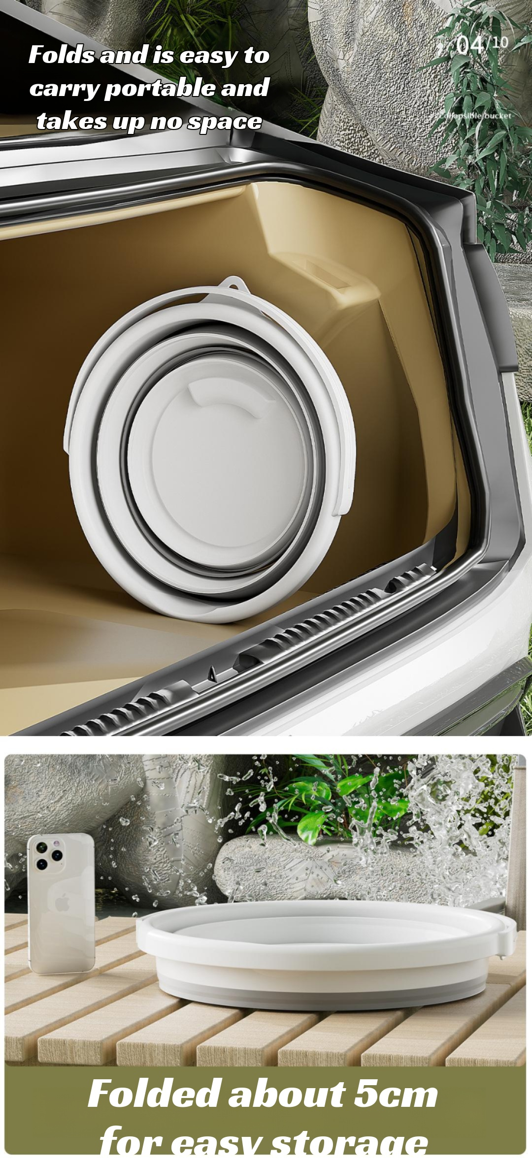 Portable plastic folding bucket for fishing