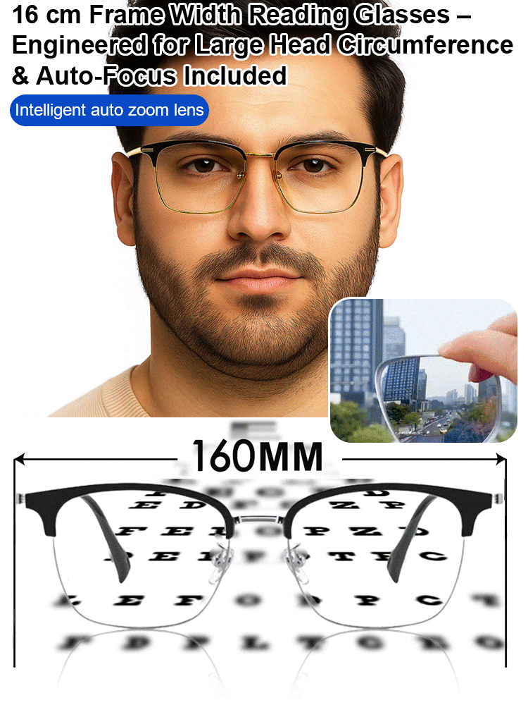🌟Temple hollows? 16cm frame + smart zoom auto-adjusting presbyopic glasses—no hospital eye exam needed, no more slipping/pressure!👍