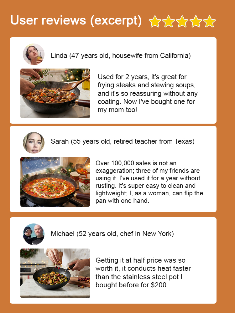 【Hand-Hammered 100,000 Times】For the price of a burger 🍔, ownthis natural non-stick iron wok that's completely rust-proof and has ZERO chemical coatings. 🌱