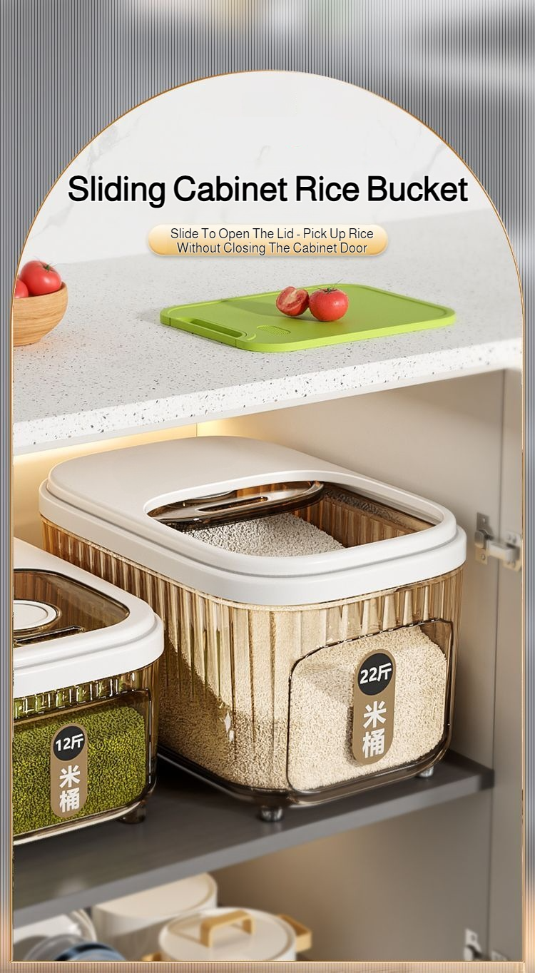 Household multifunctional rice bucket with secure lid seal