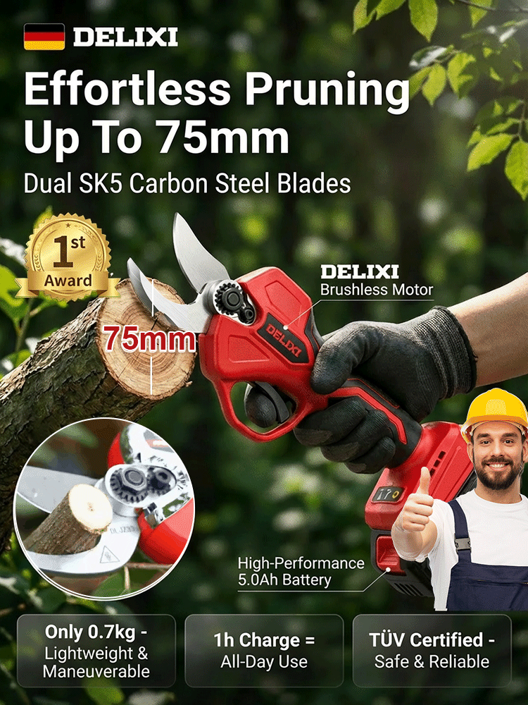 ✨【Cuts 3-Inch Branches in 1 Second】Pro German Electric Pruner, with a Razor-Sharp SK5 Blade & a Battery That Lasts for 500 Trees✨