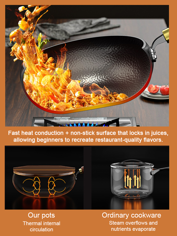 【Hand-Hammered 100,000 Times】For the price of a burger 🍔, ownthis natural non-stick iron wok that's completely rust-proof and has ZERO chemical coatings. 🌱