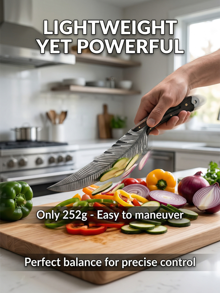 <Anti-Rust Forged Steel> Feather-Flow™ Chef Knife: Sharp Enough to Cut Bones & Metal. Stay Razor-Sharp for 50 Years! ✨