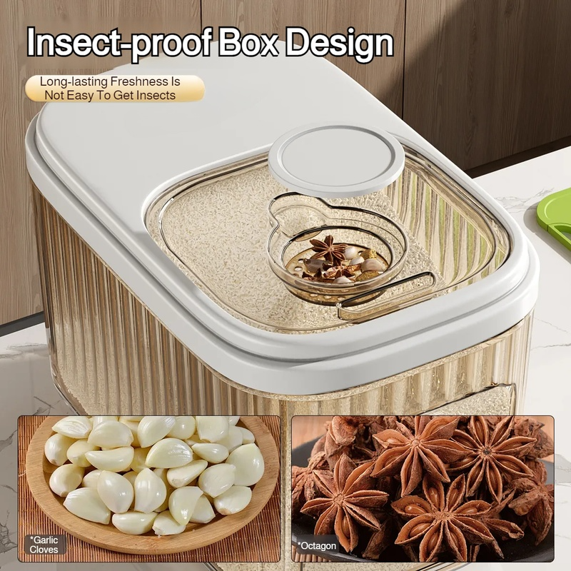 Household multifunctional rice bucket with lid seal