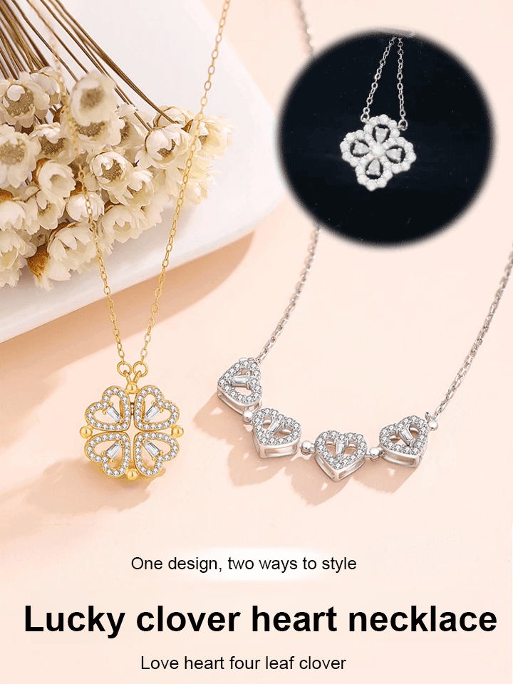 🌟 For the price of a bouquet 💐, get this 2-in-1 Magnetic "Hearts to Clover" Necklace: 18K Gold Finish & South African Sparkle 👍—the Perfect Gift! 👍