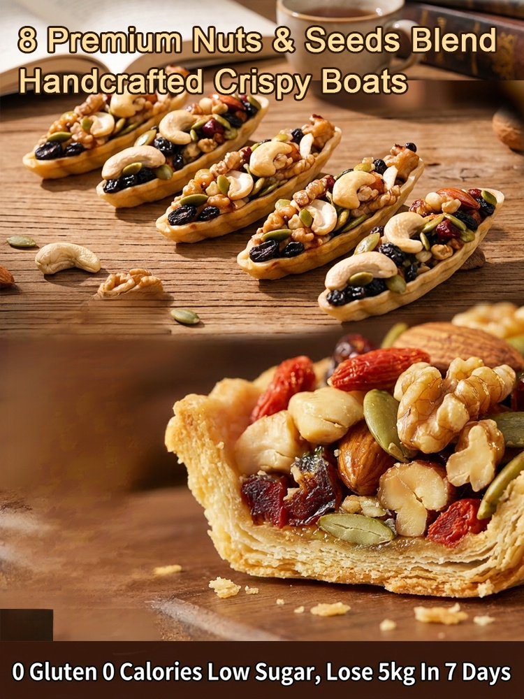 【🛑 Stop waking up exhausted!】Bite into this 4-inch100% Sugar-Free Savory Nut Boat. Packed with 8 premium roasted nuts and ancient Eastern adaptogens to restoreyour deep sleep and daily energy!