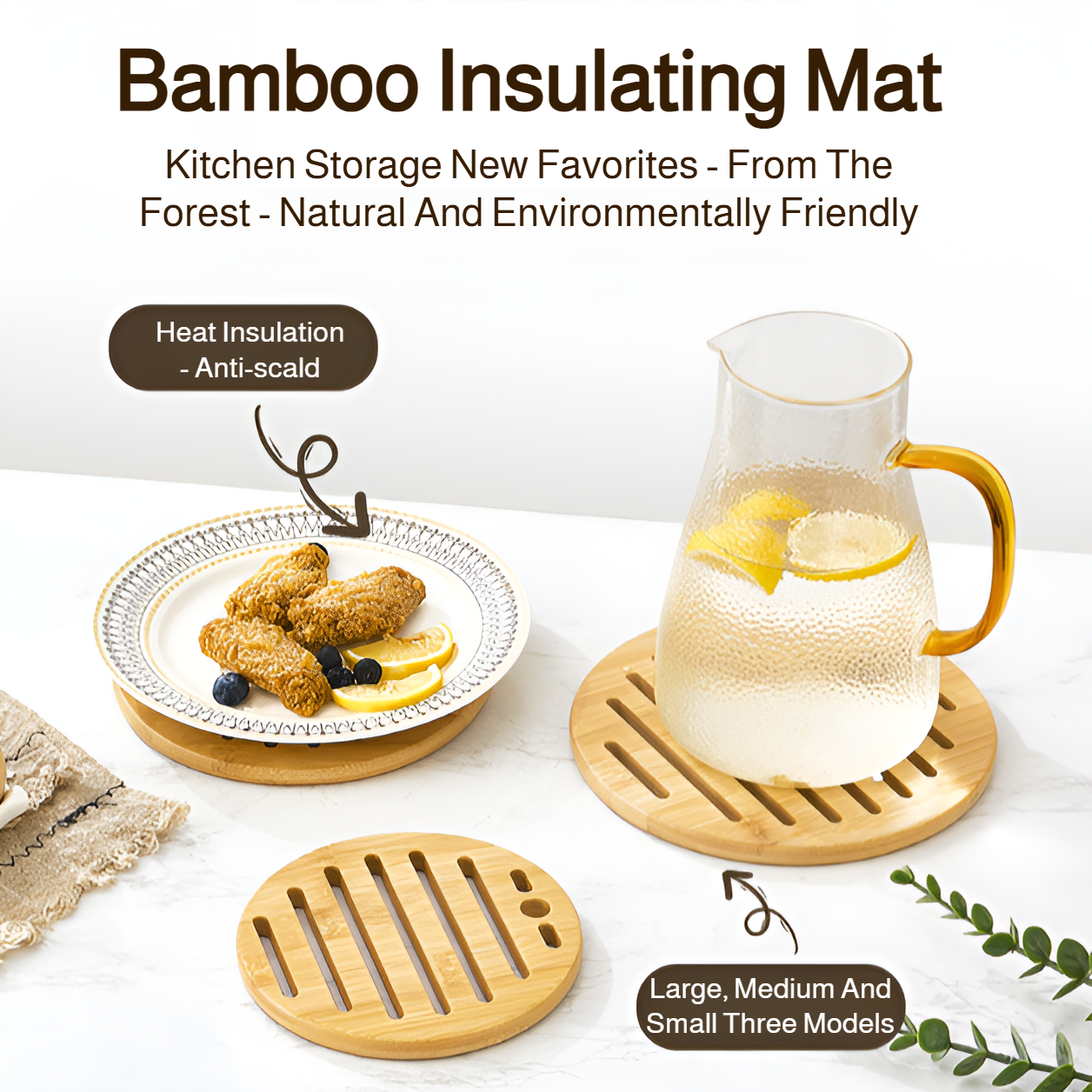High temperature resistant bamboo insulation mat on dining table