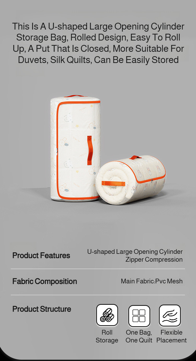 Cylindrical PVC clothing and quilt storage bag front view