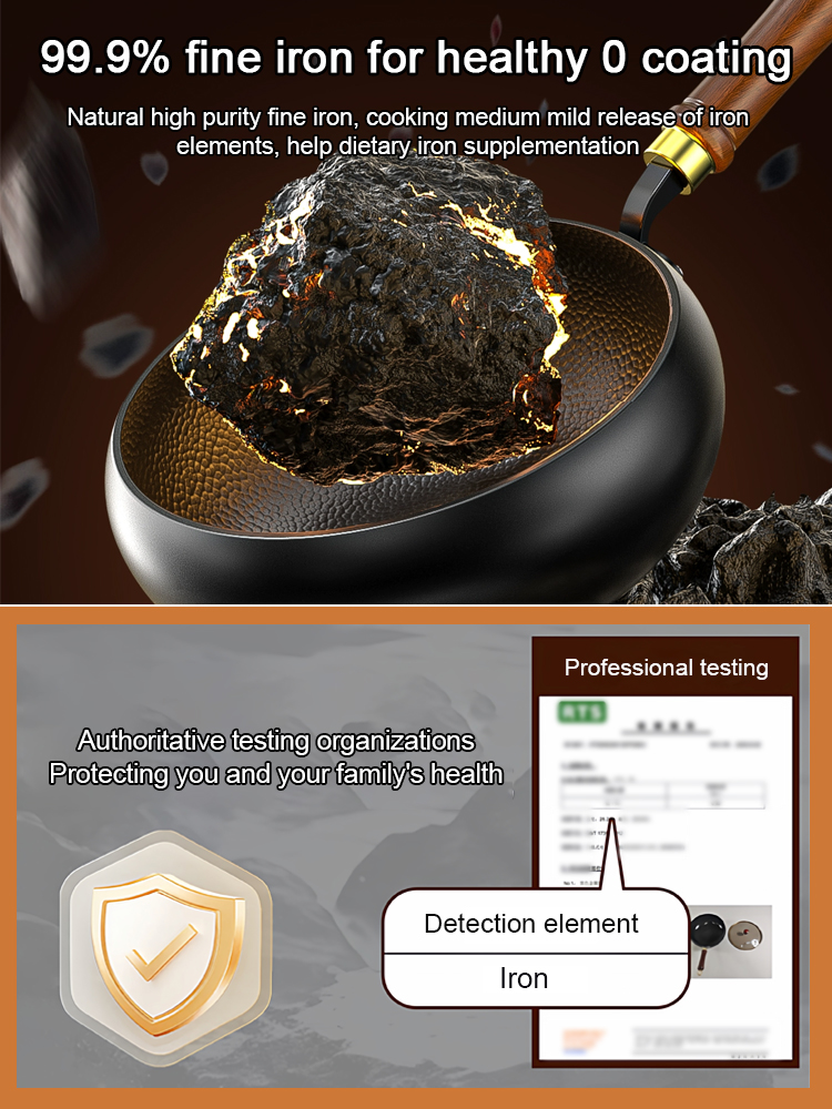 【Hand-Hammered 100,000 Times】For the price of a burger 🍔, ownthis natural non-stick iron wok that's completely rust-proof and has ZERO chemical coatings. 🌱