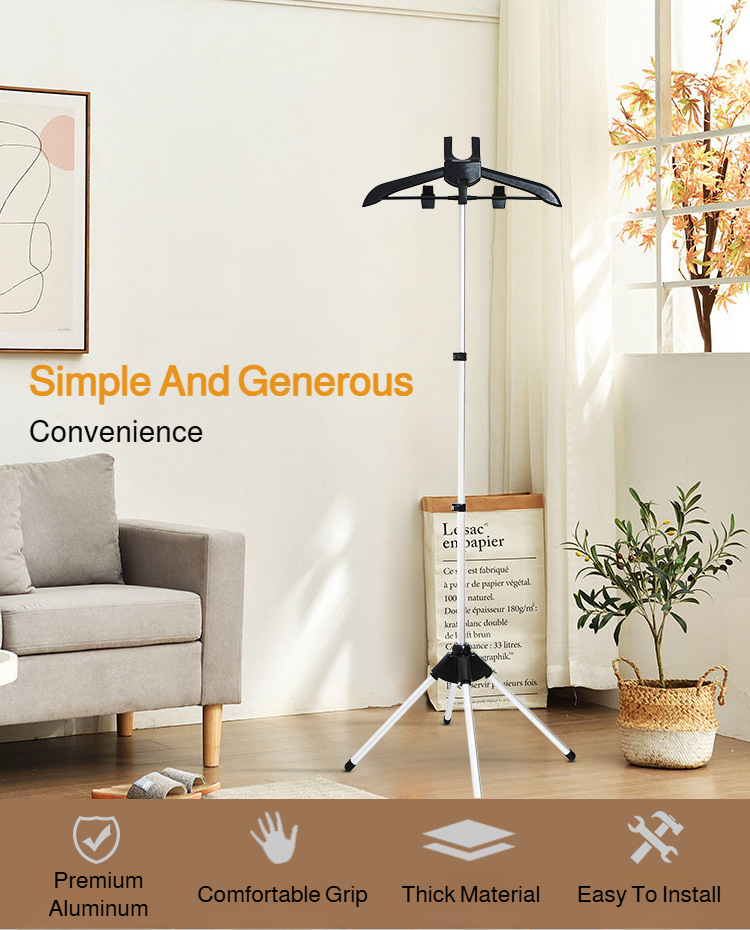 Adjustable folding ironing rack with telescopic support