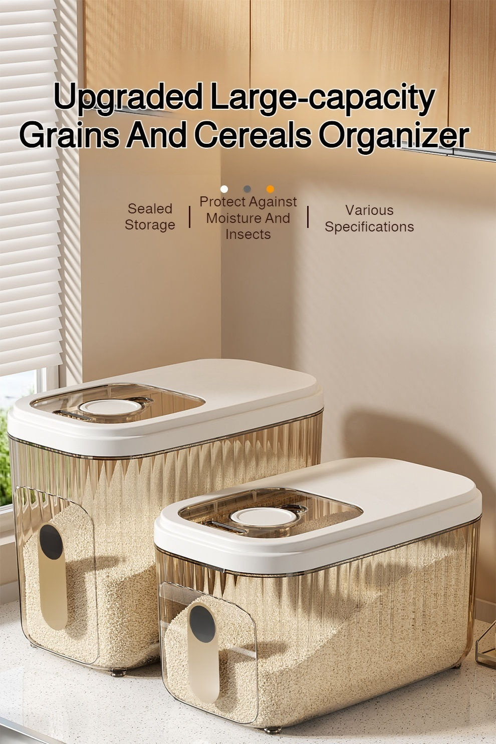 Airtight rice storage container for kitchen organization