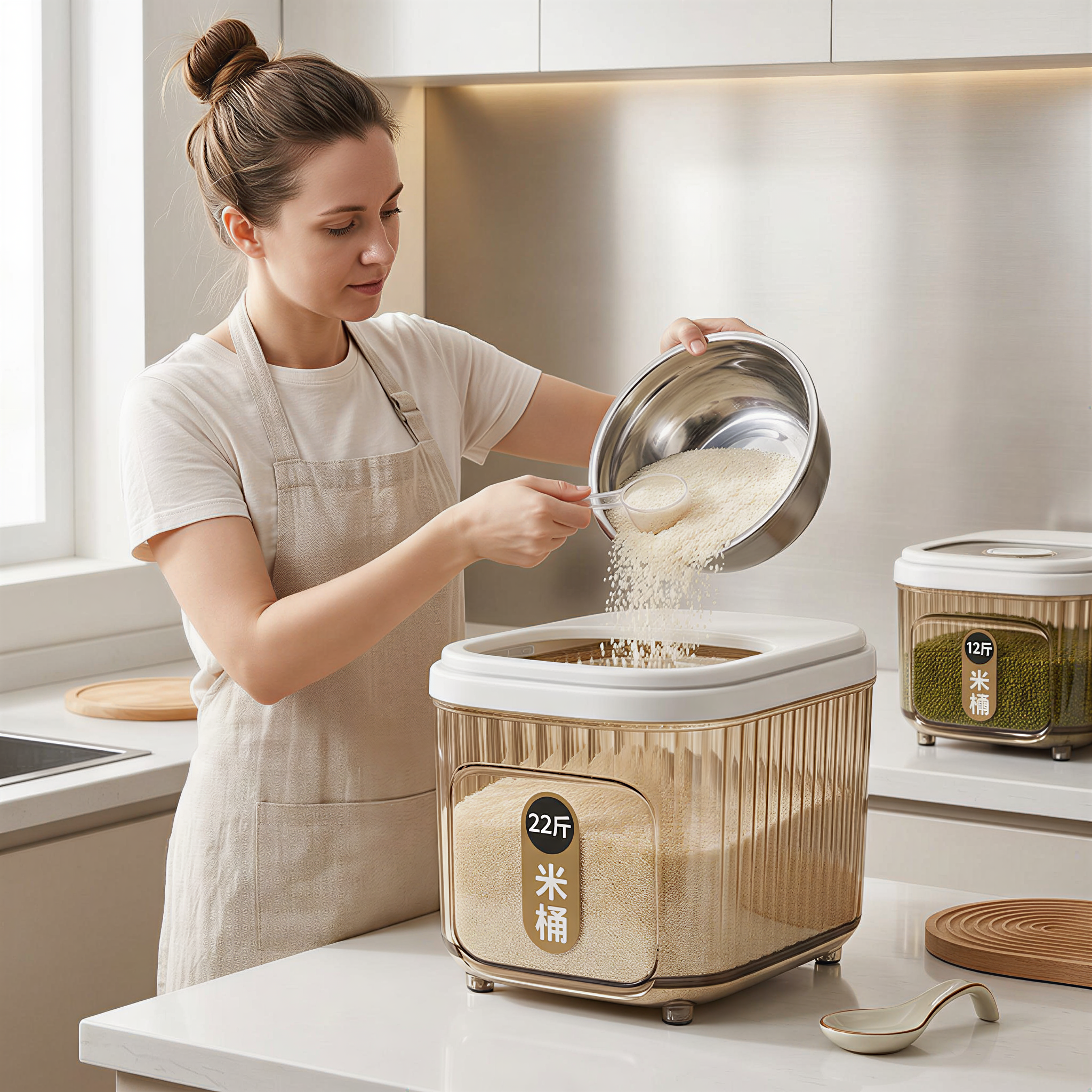 Household multifunctional rice bucket with lid seal