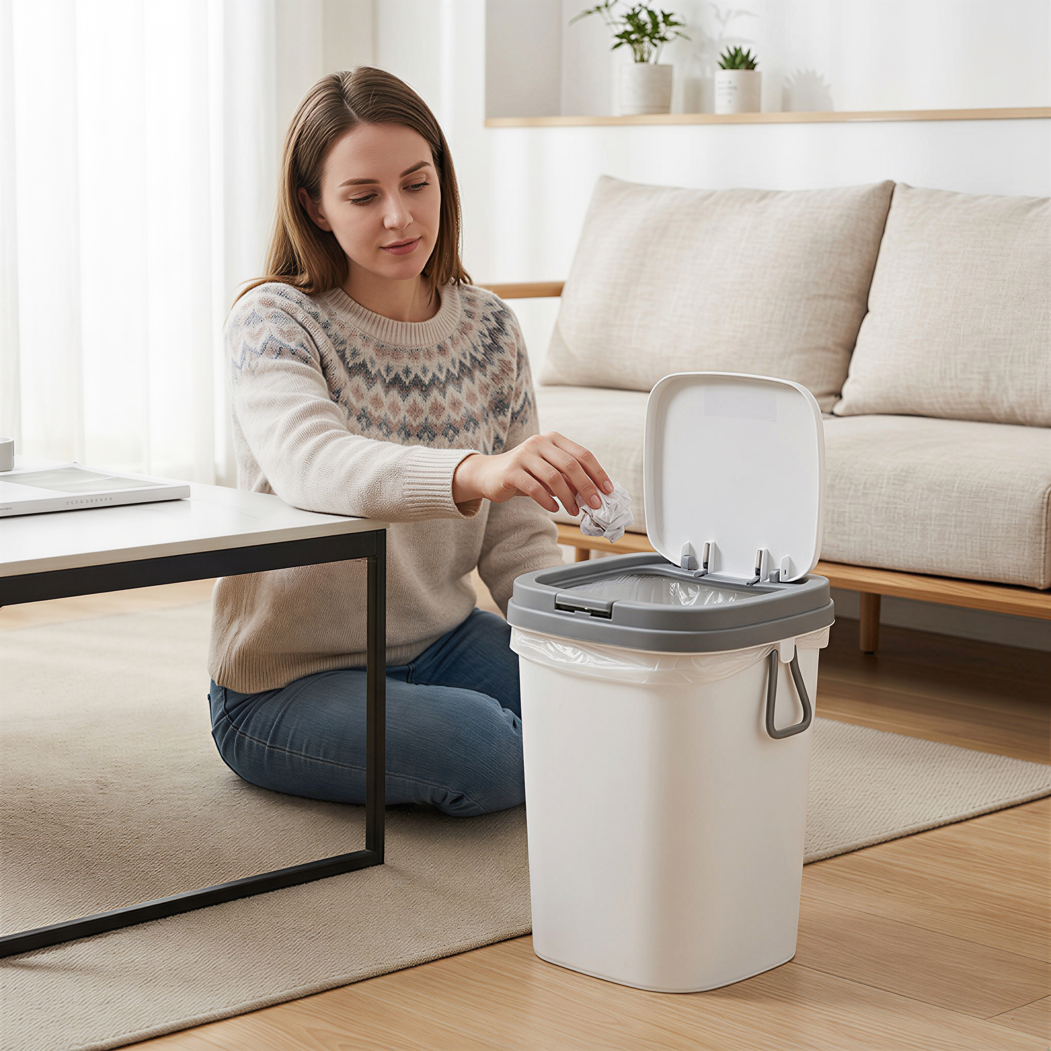 Simple trash can with lid, trash can with lid, household living room, bathroom, toilet, kitchen