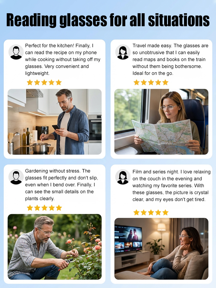 <Designer-Crafted German Titanium> 3-in-1 Smart Progressive Readers: Auto-Focus for All Diopters (+1.0 to +7.0), Photochromic Sunglasses & Blue Light Block! ✨