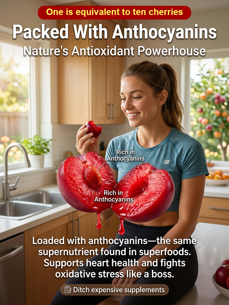 🍒 <Harvest in Just 60 Days> Giant Red-Flesh Cherry-Plum Hybrid—30% Sugar & Grows like a Wildflower! 🍒