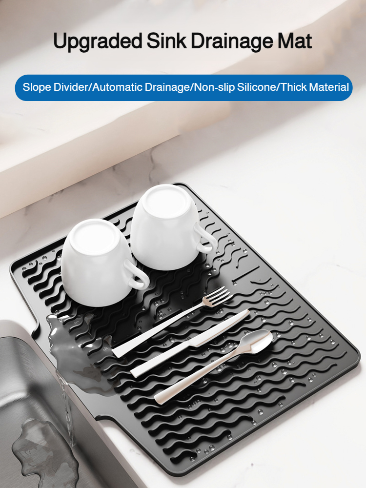 Kitchen countertop water filter mat with ramp drying feature