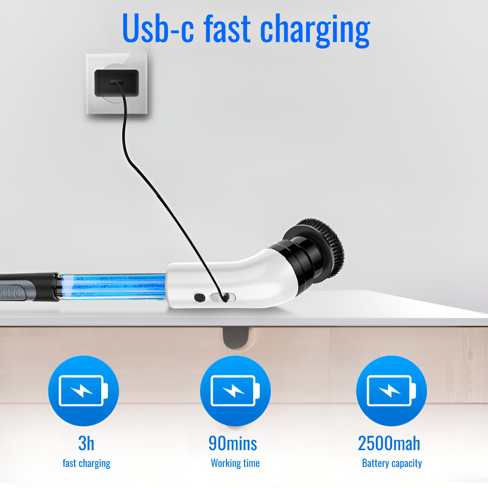 Rechargeable bathroom cleaning brush with ergonomic handle