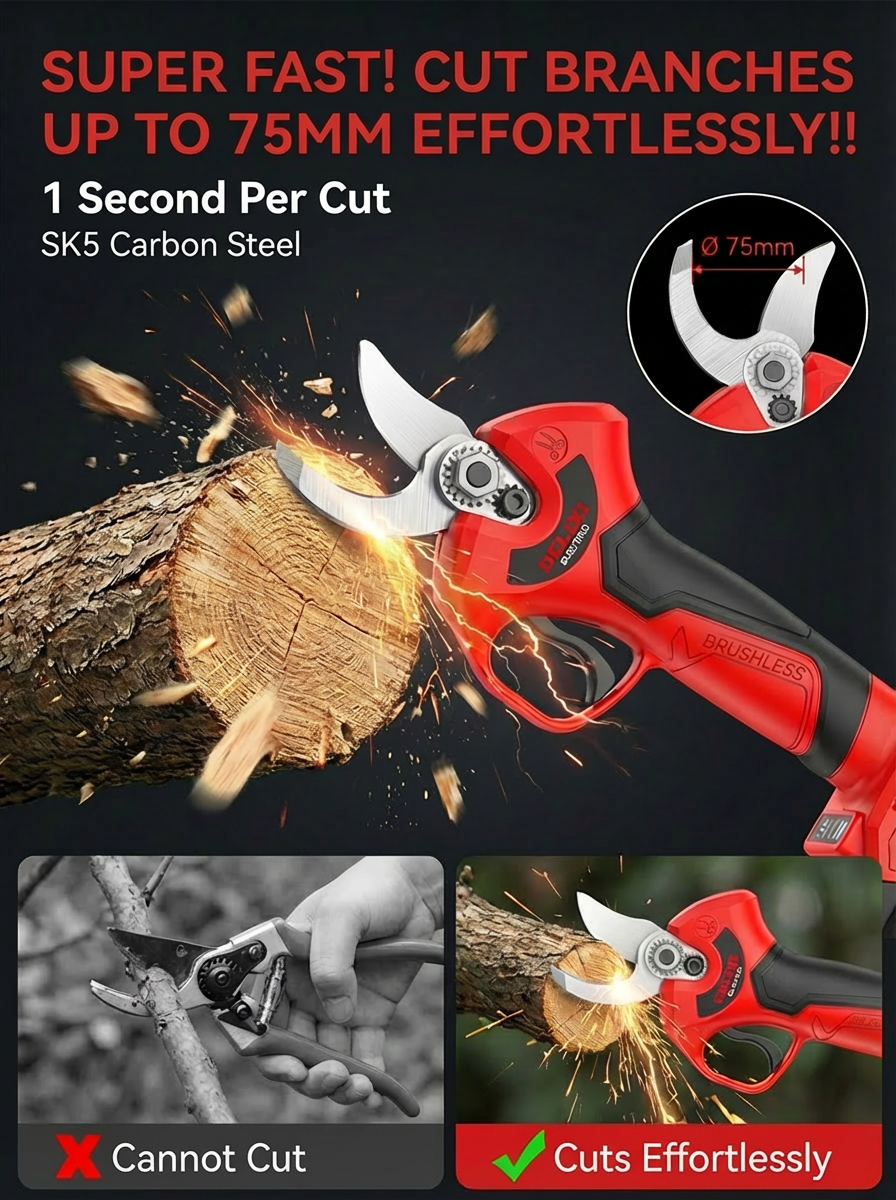 ✨【Cuts 3-Inch Branches in 1 Second】Pro German Electric Pruner, with a Razor-Sharp SK5 Blade & a Battery That Lasts for 500 Trees✨