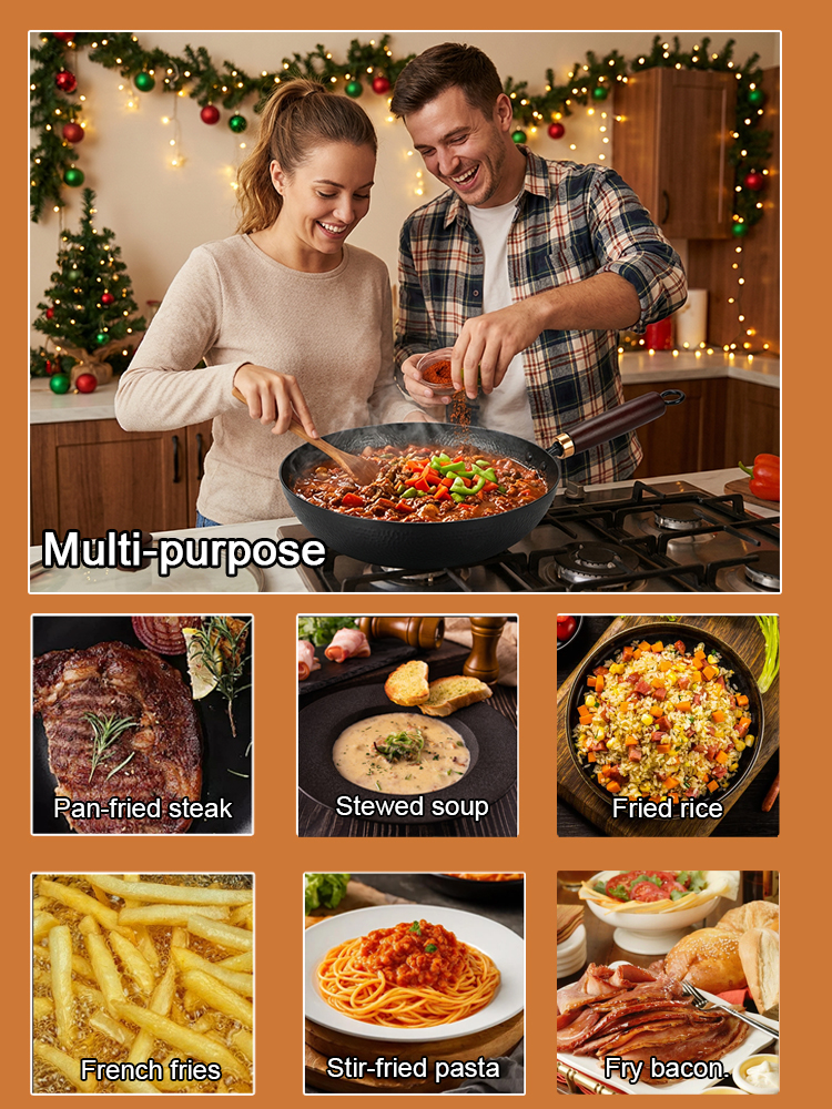 【Hand-Hammered 100,000 Times】For the price of a burger 🍔, ownthis natural non-stick iron wok that's completely rust-proof and has ZERO chemical coatings. 🌱