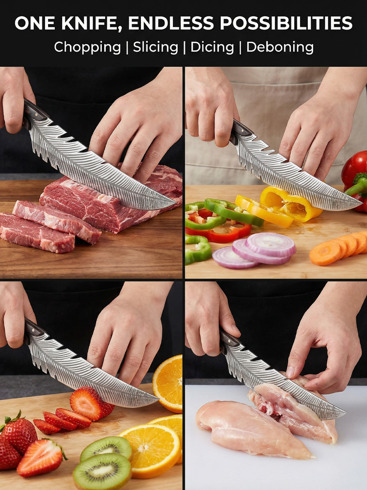 <Anti-Rust Forged Steel> Feather-Flow™ Chef Knife: Sharp Enough to Cut Bones & Metal. Stay Razor-Sharp for 50 Years! ✨