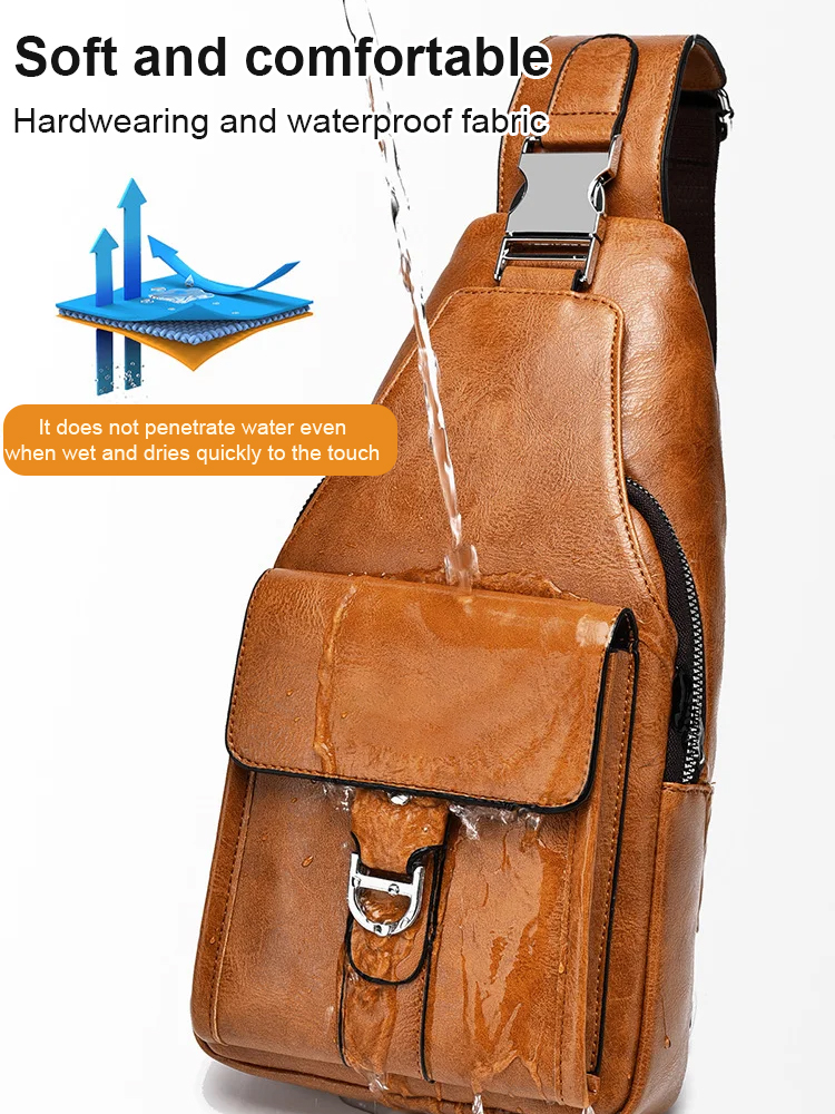 ✨ As Seen at Milan Fashion Week | Unisex Crossbody Sling Bag - 🇮🇹 Genuine Leather, Water-Resistant & Anti-Theft Chest Pack for Travel, Hiking & Daily Use
