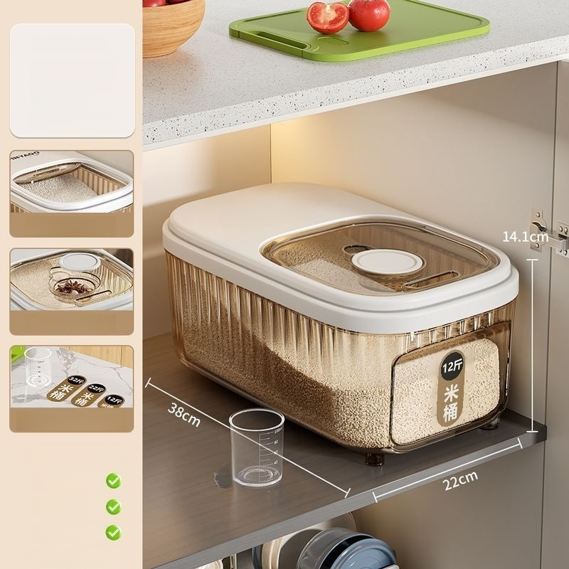 Household multifunctional rice bucket with lid seal