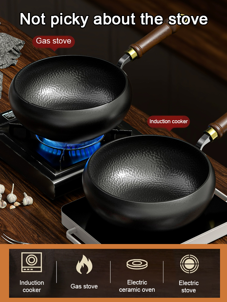 【Hand-Hammered 100,000 Times】For the price of a burger 🍔, ownthis natural non-stick iron wok that's completely rust-proof and has ZERO chemical coatings. 🌱