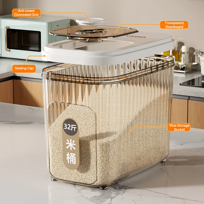 Household multifunctional rice bucket with lid seal