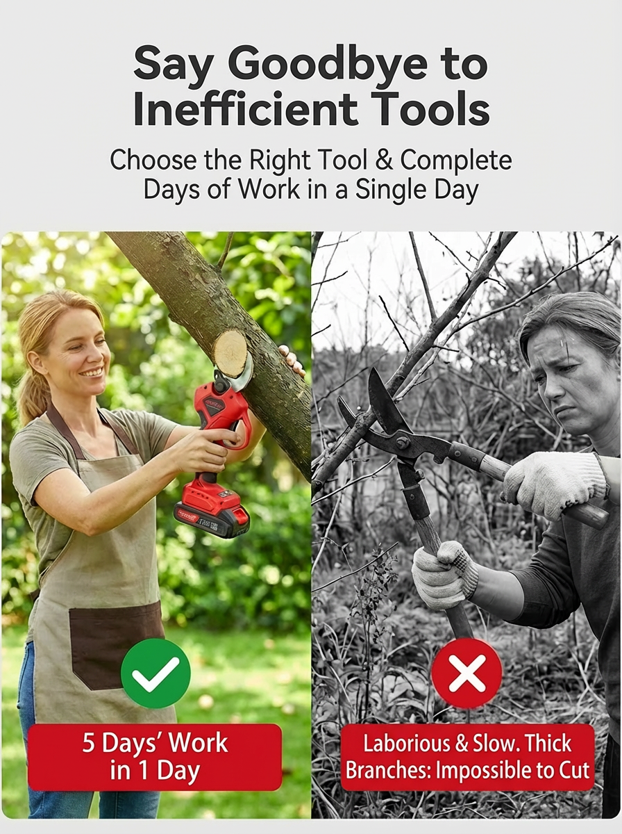 ✨【Cuts 3-Inch Branches in 1 Second】Pro German Electric Pruner, with a Razor-Sharp SK5 Blade & a Battery That Lasts for 500 Trees✨