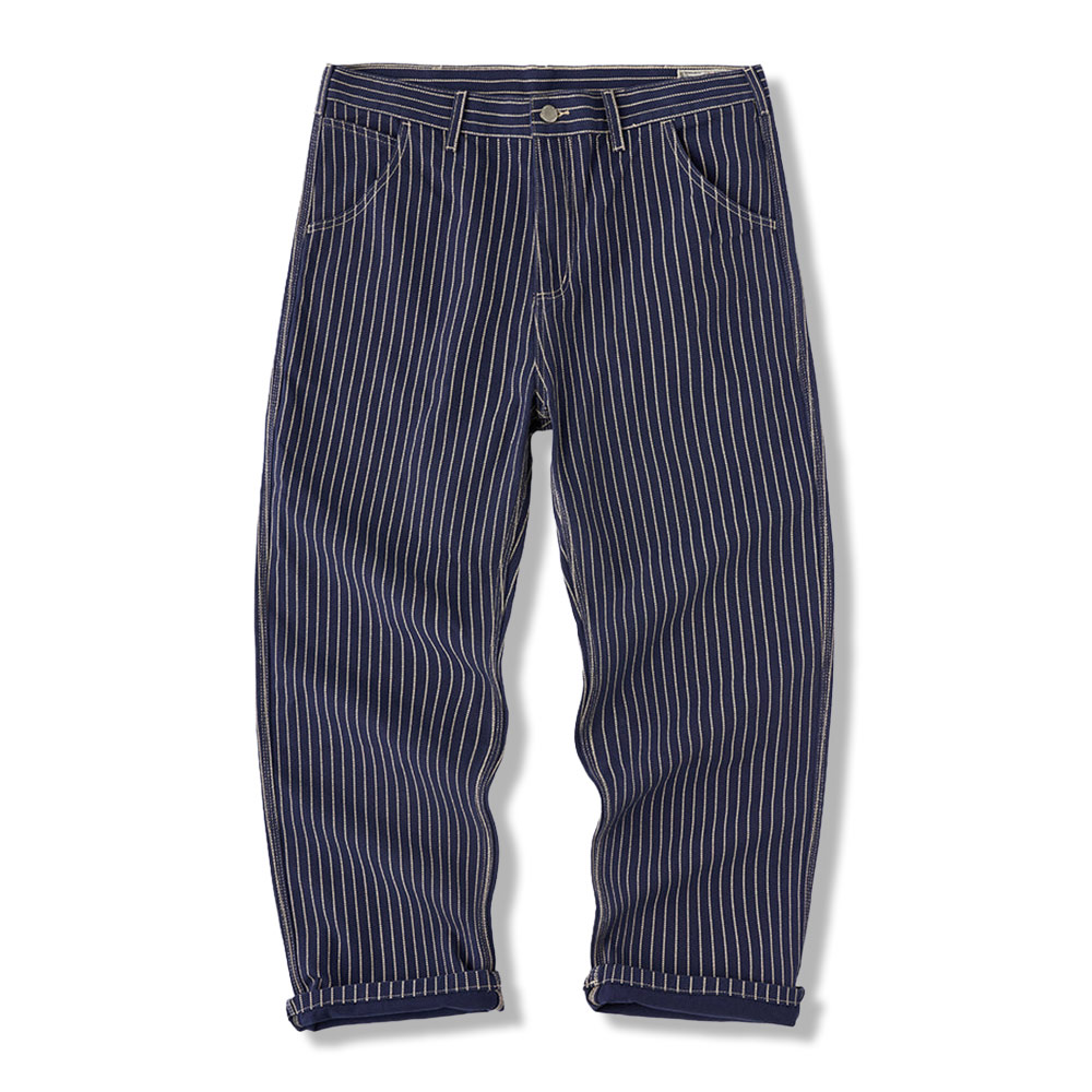 ドット抜染ストライプ柄ワークパンツ-Rustaku