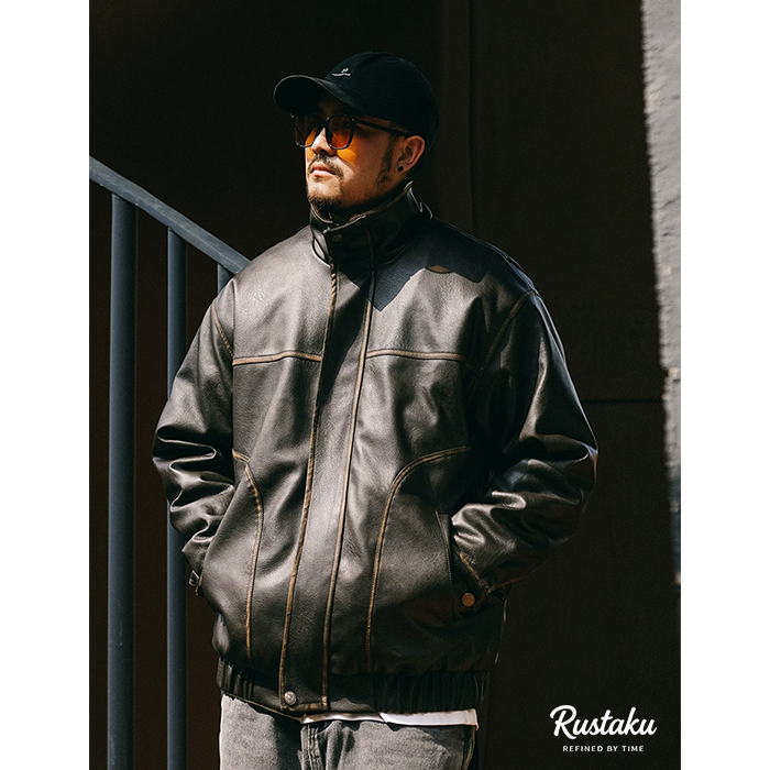 アメリカヴィンテージ 裏ボアスタンドカラー中綿入りライダース